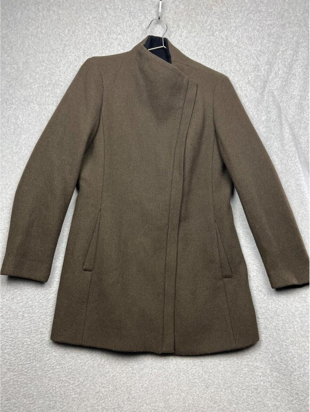 Calvin Klein Wool Blend Long Coat Jacket M Modern Asymmetrical Zipper